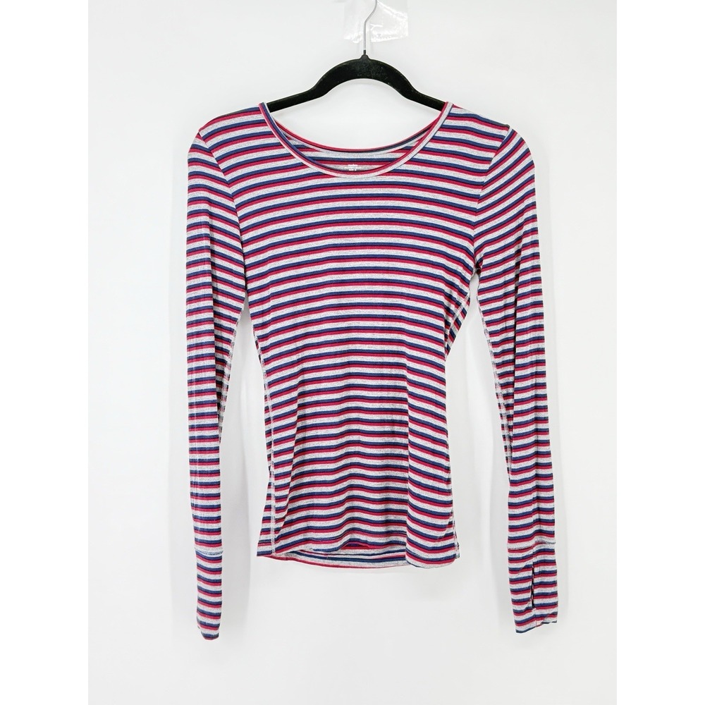Modern Movement Womens Kidcore Red Blue Striped Long Sleeve T Shirt XS Retro